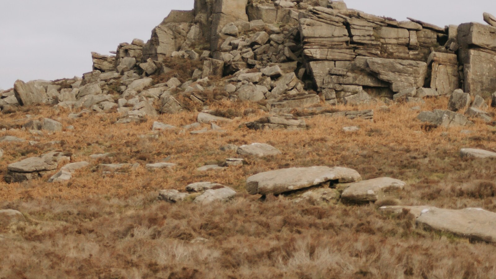 Gritstone rocks along Stanage Edge on the Peak District moor